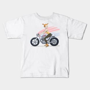 Girl on motorcycle Kids T-Shirt